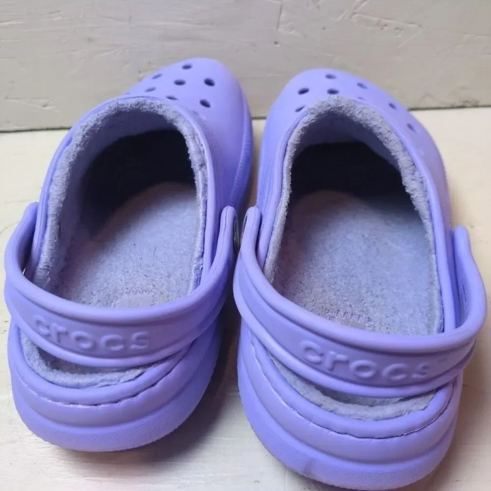 Crocs Classic Lined Clogs Youth Sz J 3 Purple Gray Rubber Slip On Shoes